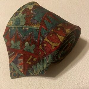 Vintage 1990s Keswick Ltd. 100% Silk Multicolor Geometric Patterned Tie